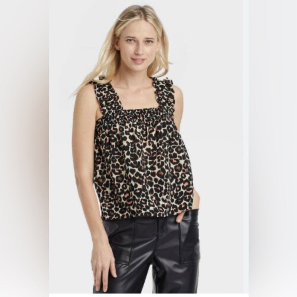 NWT Who What Wear Leopard‎ Print Ruffle Tank Top size small